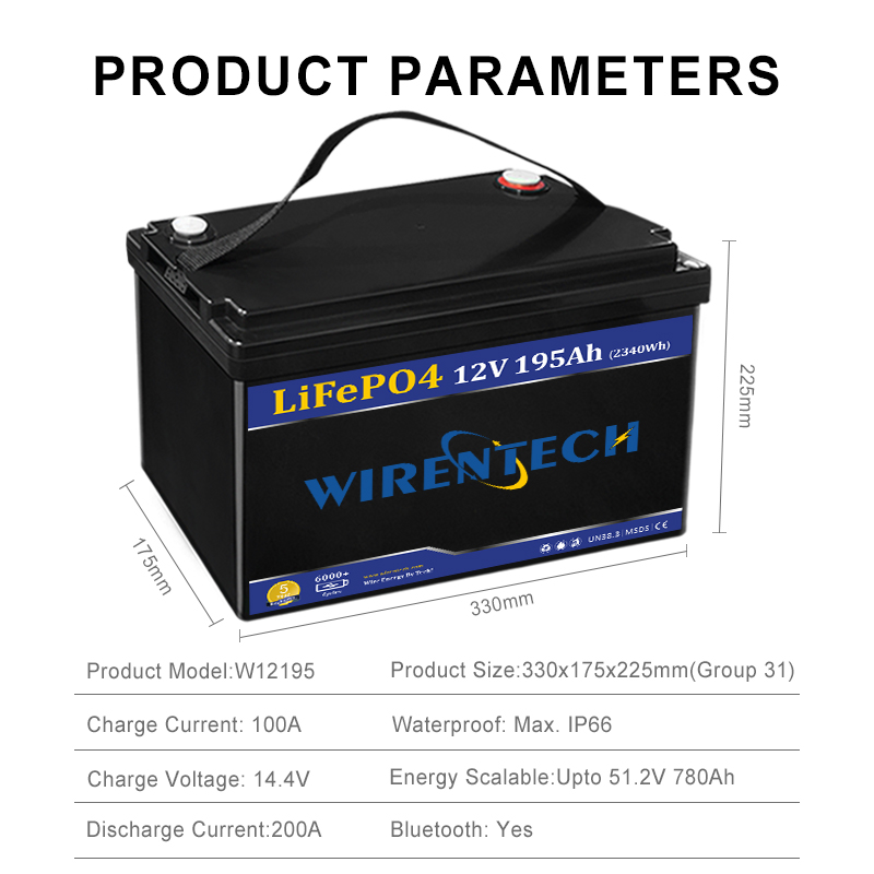 12V 190Ah 195Ah 200Ah Low Self Consumption Low Amps Draw Deep Cycle Liyhium Starting Battery Lifepo4 Solar Battery